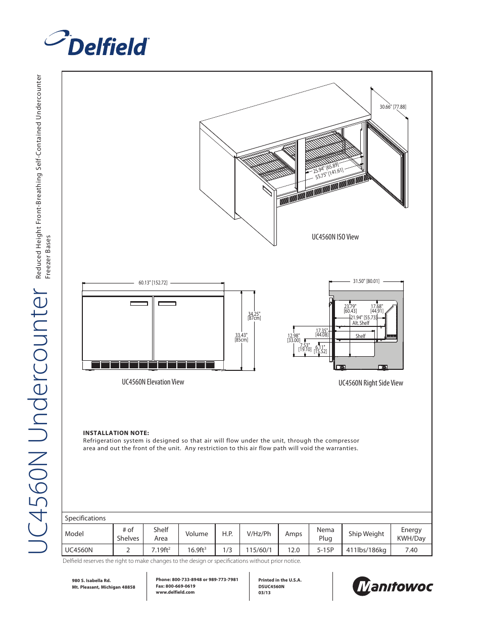 Uc4560n under count er | Delfield UC4560N User Manual | Page 2 / 2