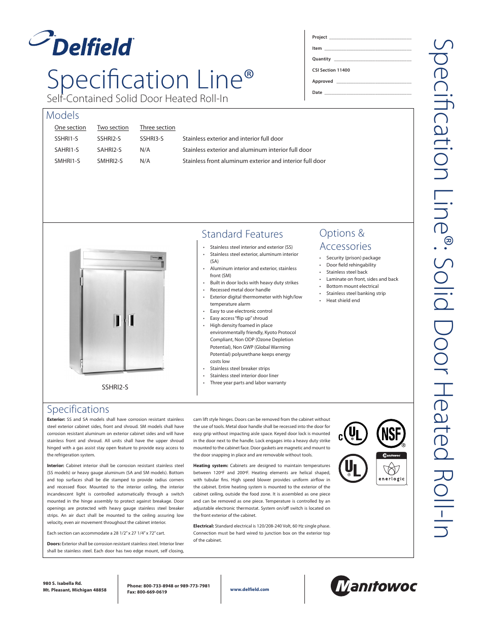 Delfield SAHRI1-S User Manual | 2 pages