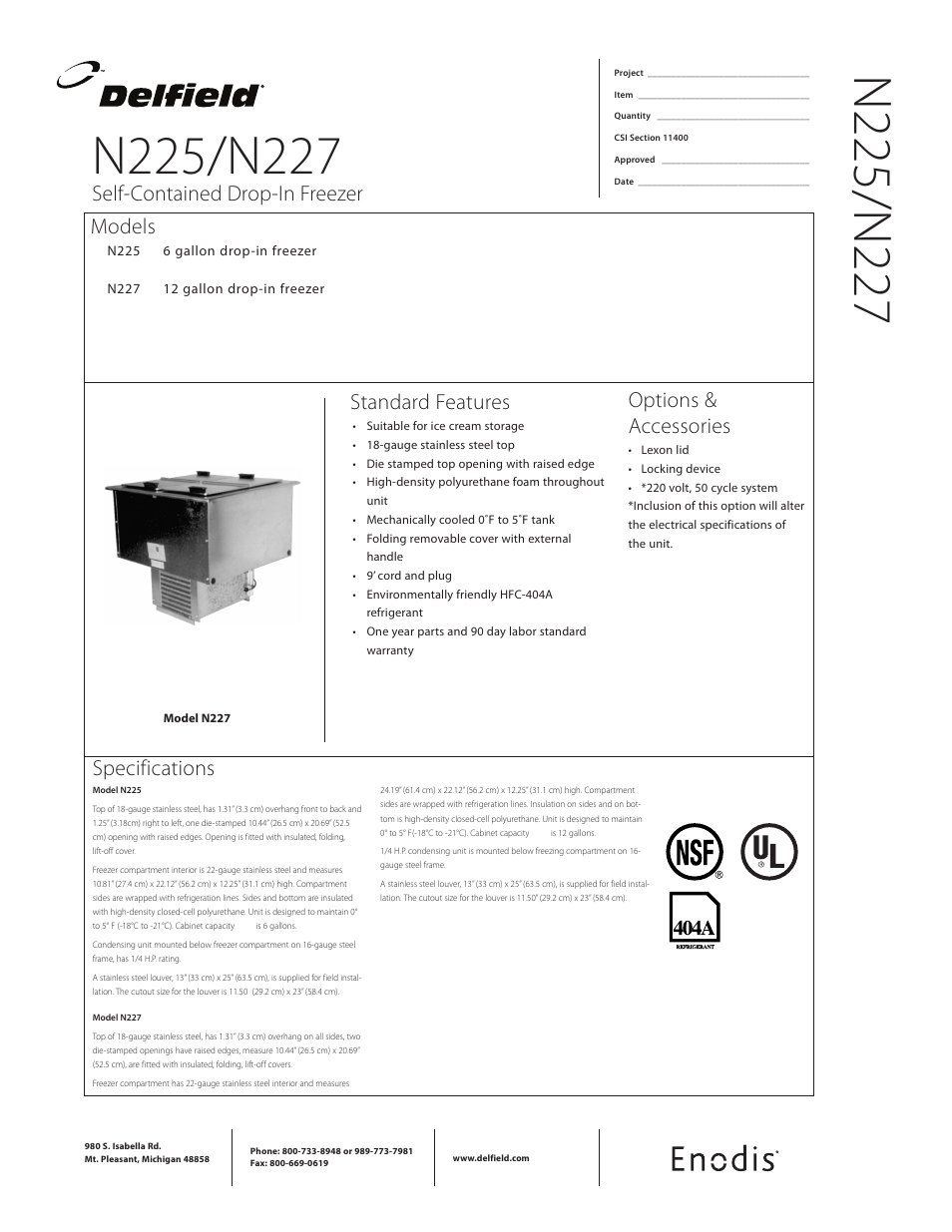 Delfield N227 User Manual | 2 pages