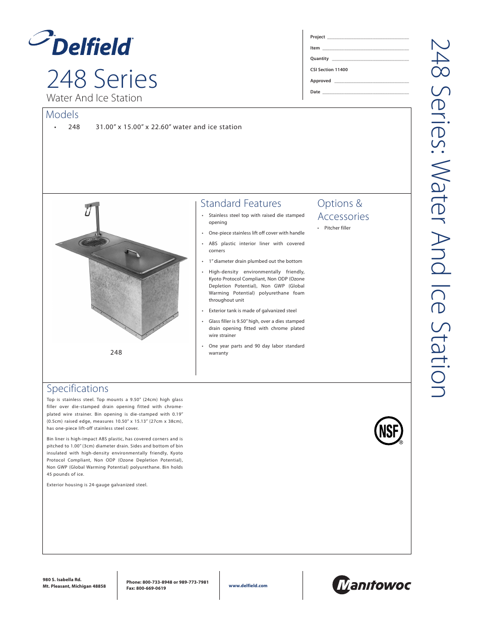 Delfield Water and Ice Station 248 Series User Manual | 2 pages