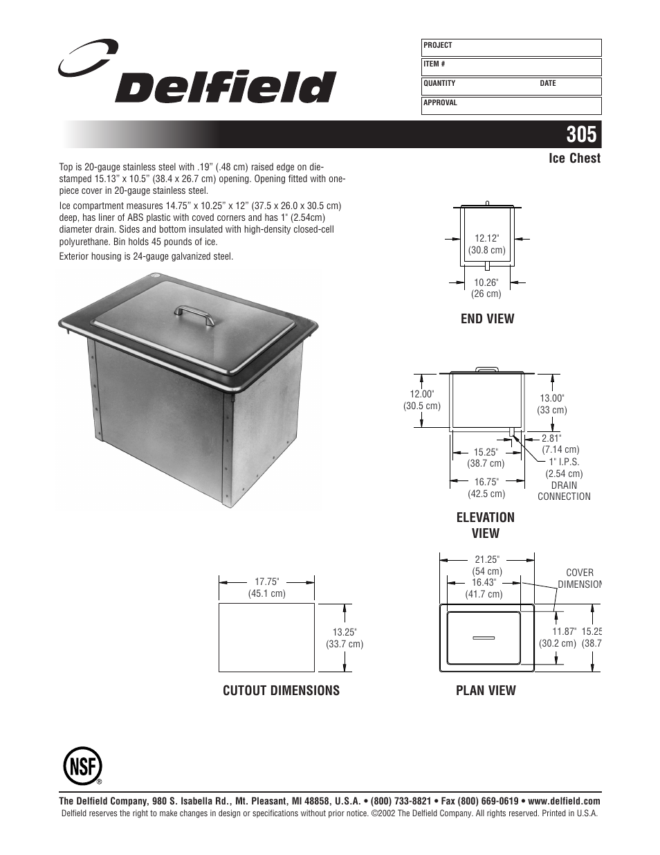 Delfield 305 User Manual | 2 pages