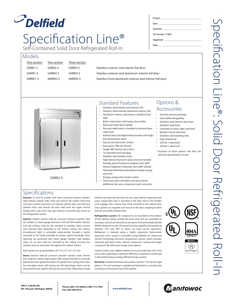 Delfield Specification Line SSRRI3-S User Manual | 2 pages