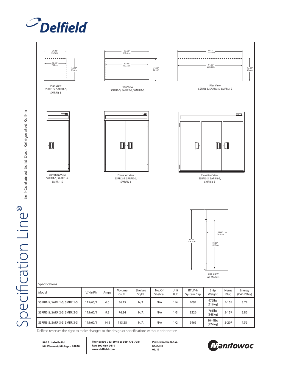 Specification line | Delfield Specification Line SSRRI3-S User Manual | Page 2 / 2