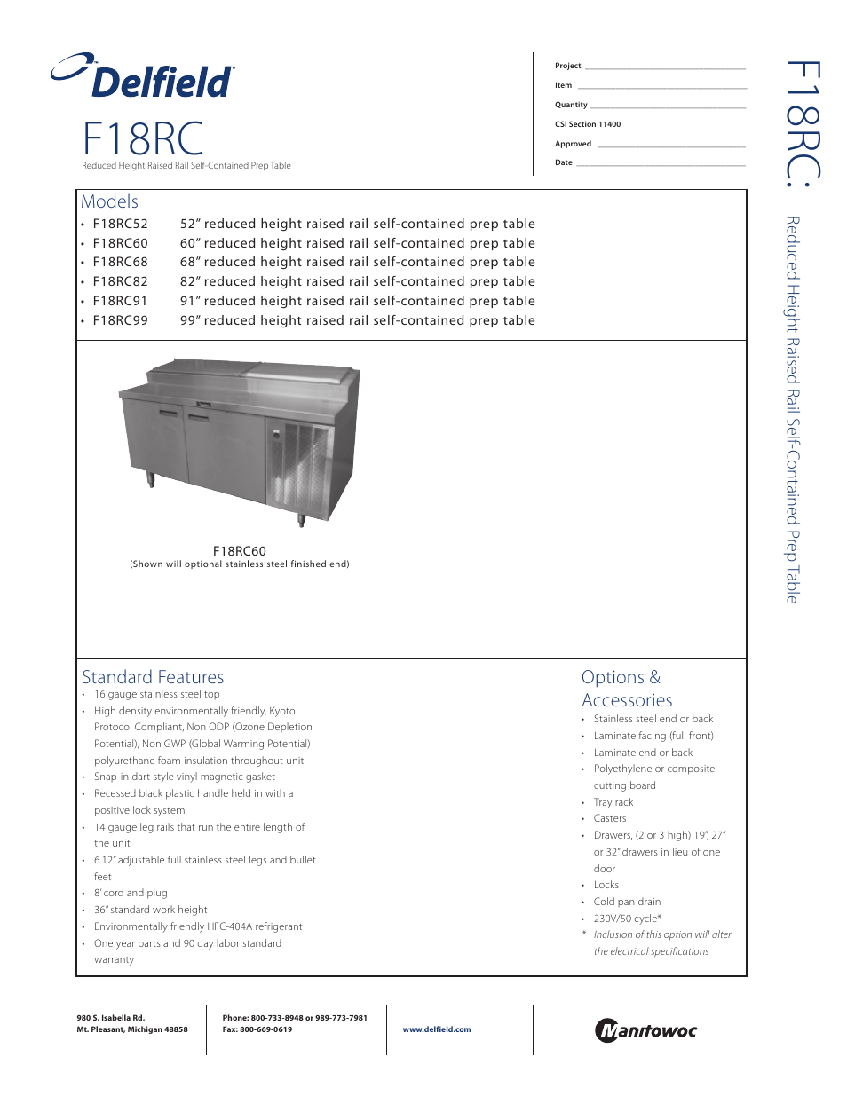Delfield F18RC60 User Manual | 4 pages