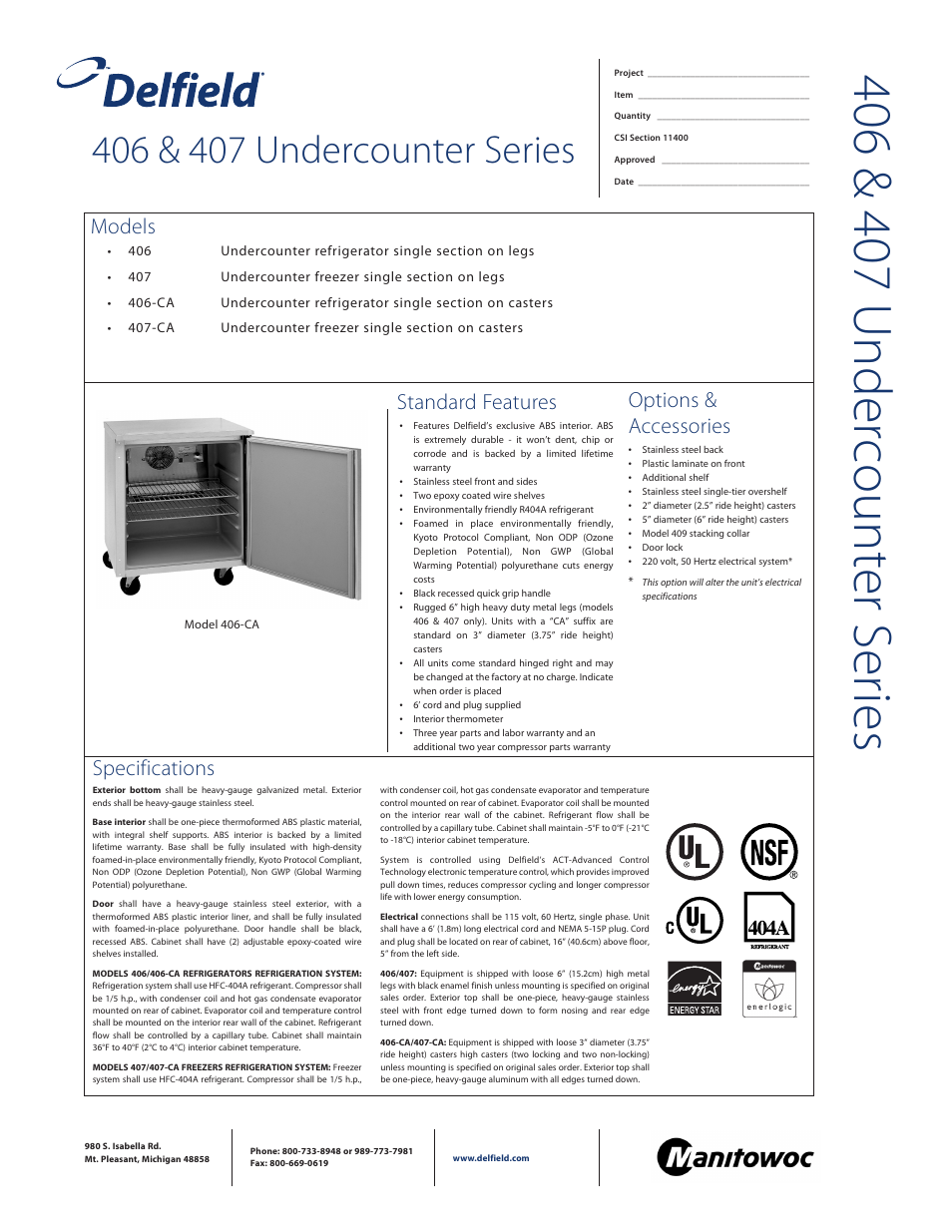 Delfield 407-CA User Manual | 2 pages