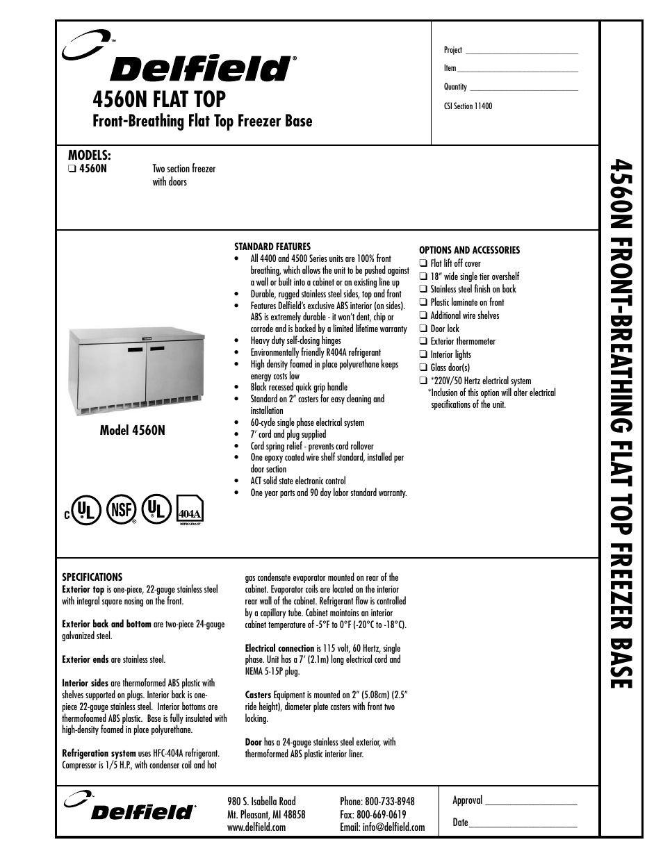 Delfield Flat Top 4560N User Manual | 2 pages
