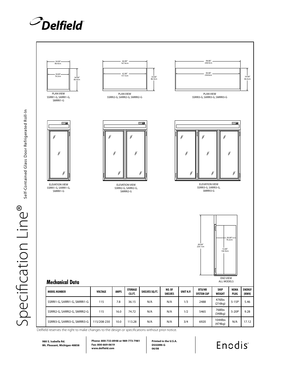 Sp ec ifi ca tio n li ne, Delfield, Mechanical data | Specification line | Delfield SMRRI2-G User Manual | Page 2 / 2