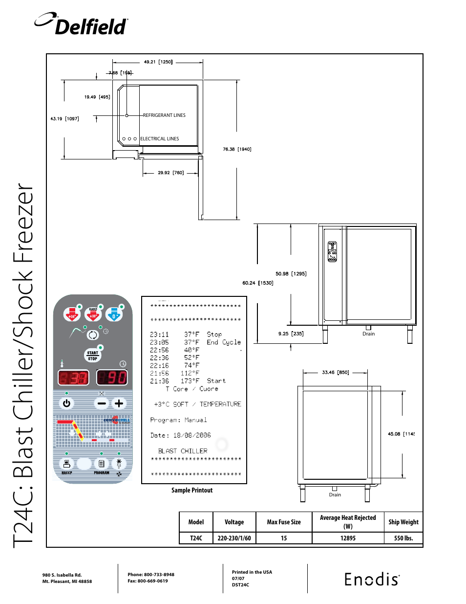 T2 4c : b la st c hi lle r/ sh oc k fr ee ze r, Delfield | Delfield T24C User Manual | Page 2 / 2