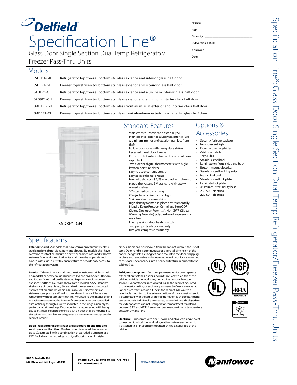 Delfield SMDBP1-GH User Manual | 2 pages