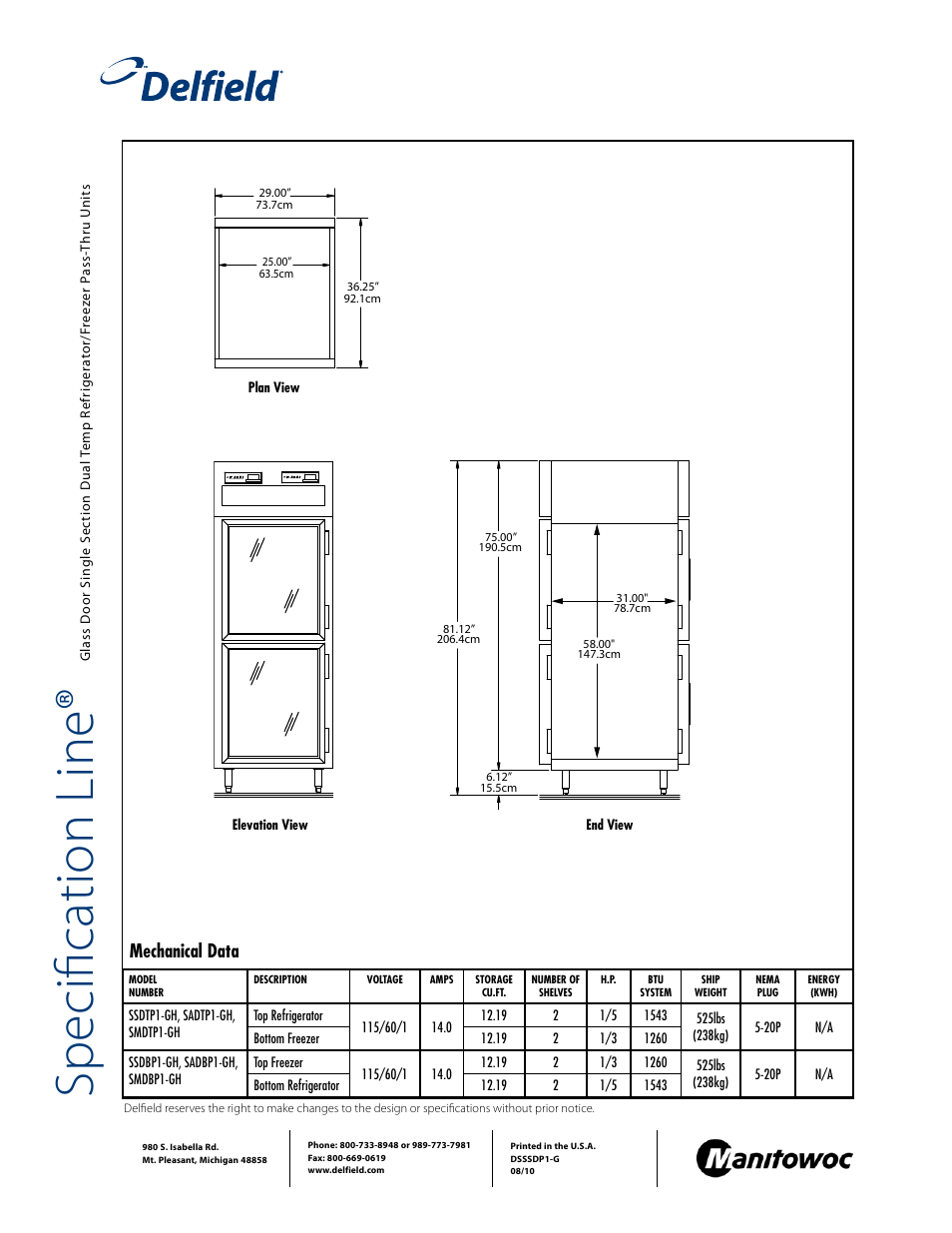 Sp ec ifi ca tio n li ne | Delfield SMDBP1-GH User Manual | Page 2 / 2
