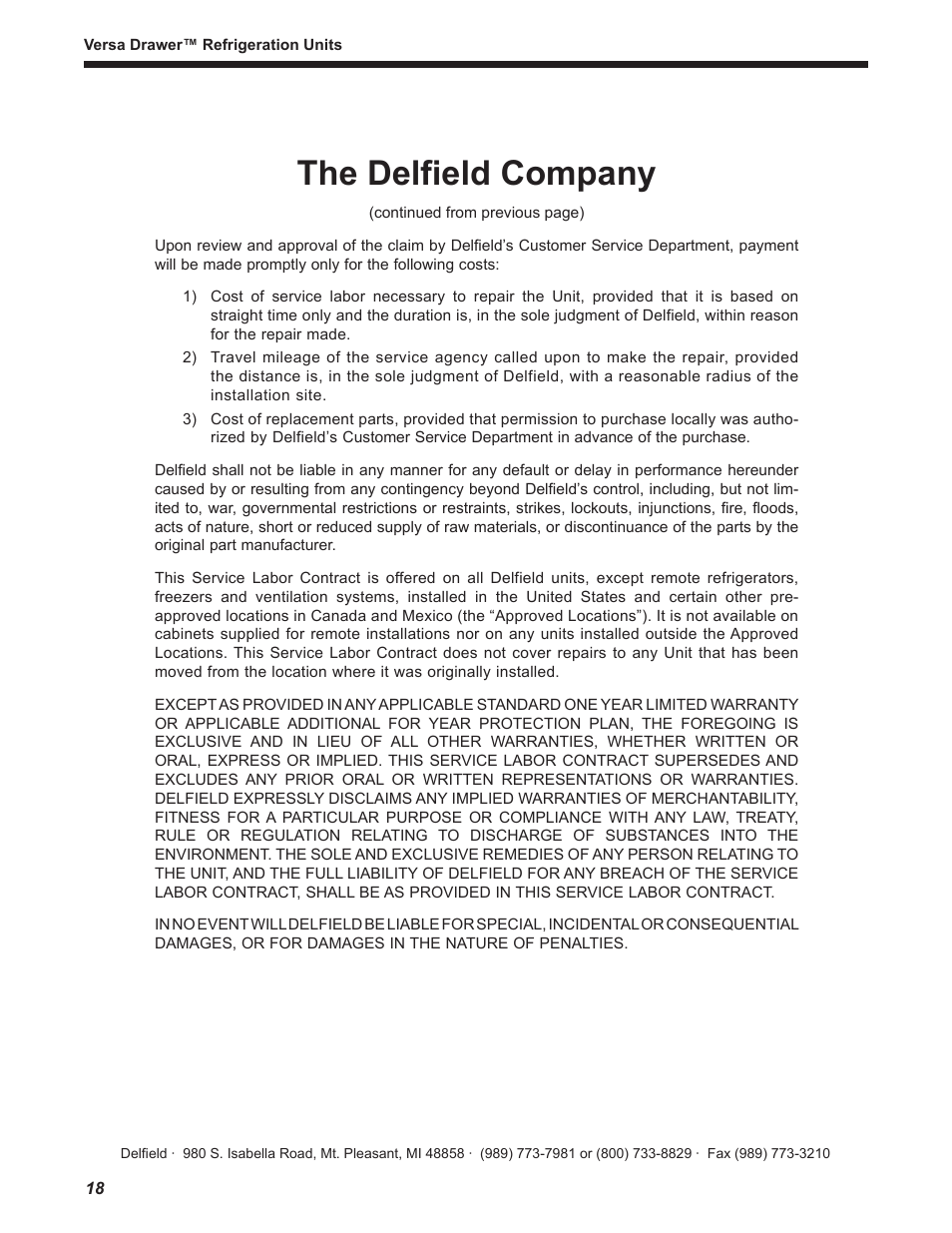 The delfield company | Delfield Versa Drawer User Manual | Page 18 / 20