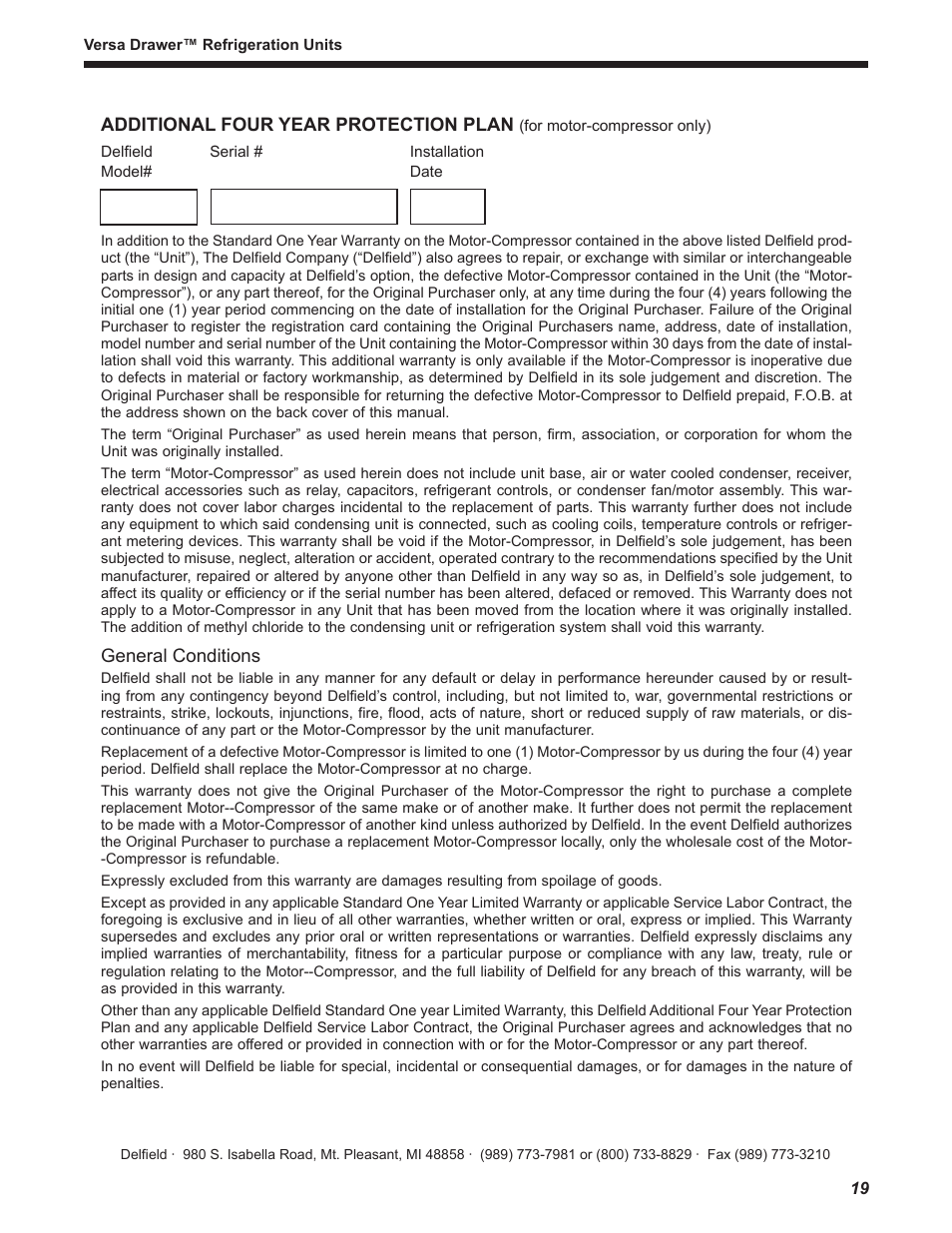 Delfield Versa Drawer User Manual | Page 19 / 20