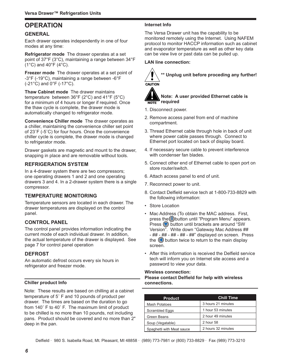 Operation | Delfield Versa Drawer User Manual | Page 6 / 20