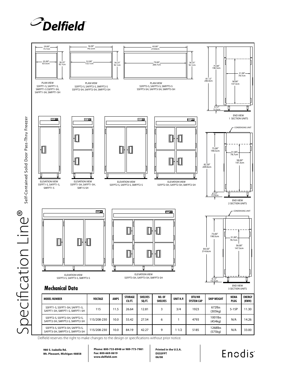 Sp ec ifi ca tio n li ne, Delfield, Mechanical data | Specification line | Delfield SSFPT-S User Manual | Page 2 / 2