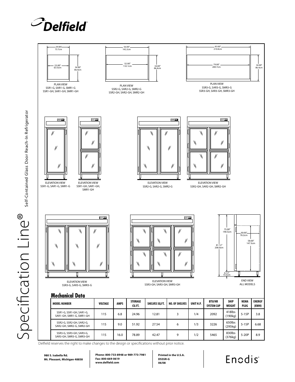 Sp ec ifi ca tio n li ne, Delfield, Mechanical data | Specification line | Delfield SAR User Manual | Page 2 / 2