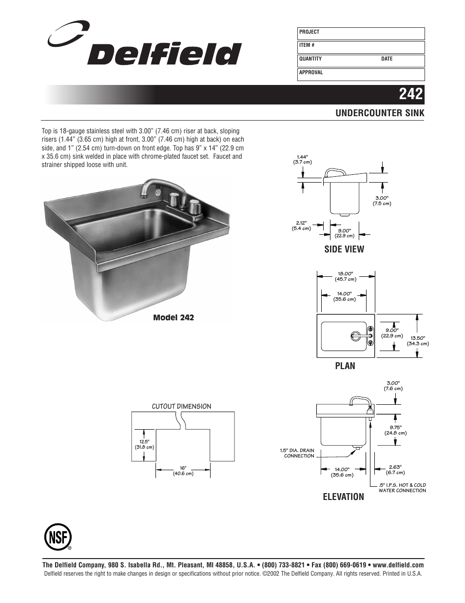 Delfield 242 User Manual | 2 pages