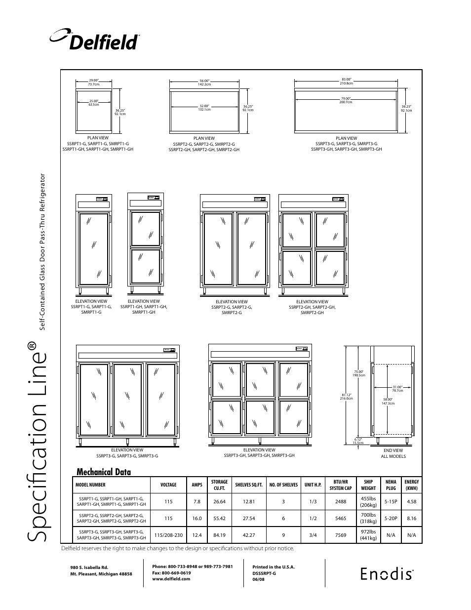 Sp ec ifi ca tio n li ne, Delfield, Mechanical data | Specification line | Delfield SMRPT-GH User Manual | Page 2 / 2