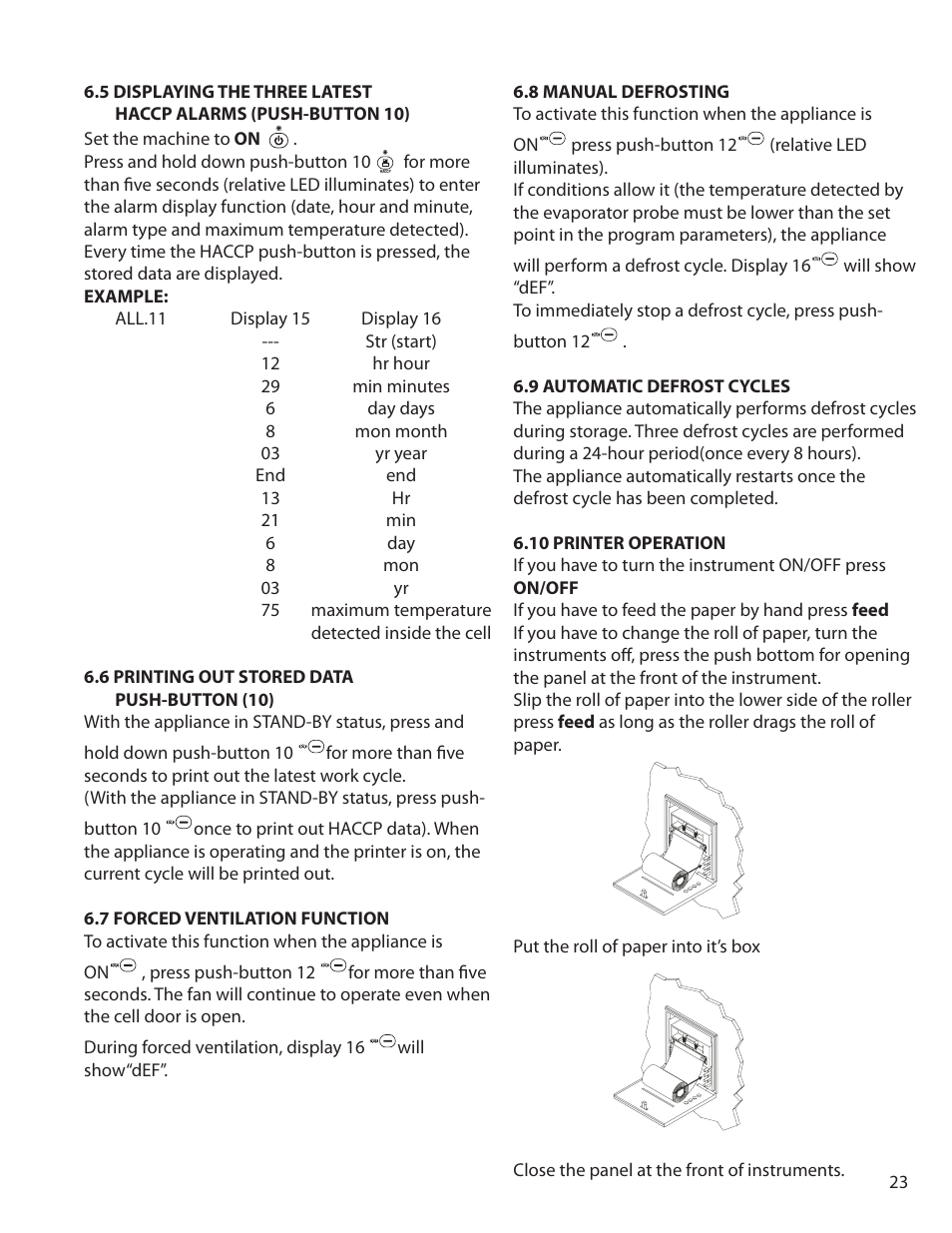 Press and hold down push-button 10, Press push-button 12 | Delfield T5 User Manual | Page 23 / 44