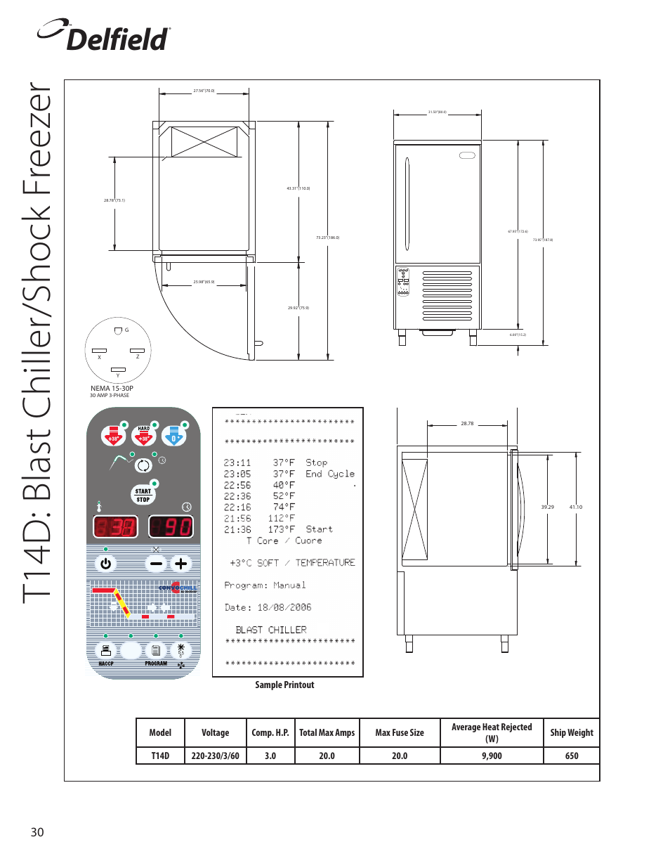 T14d: blast chiller/shock f reez er, Delfield, Sample printout | Delfield T5 User Manual | Page 30 / 44