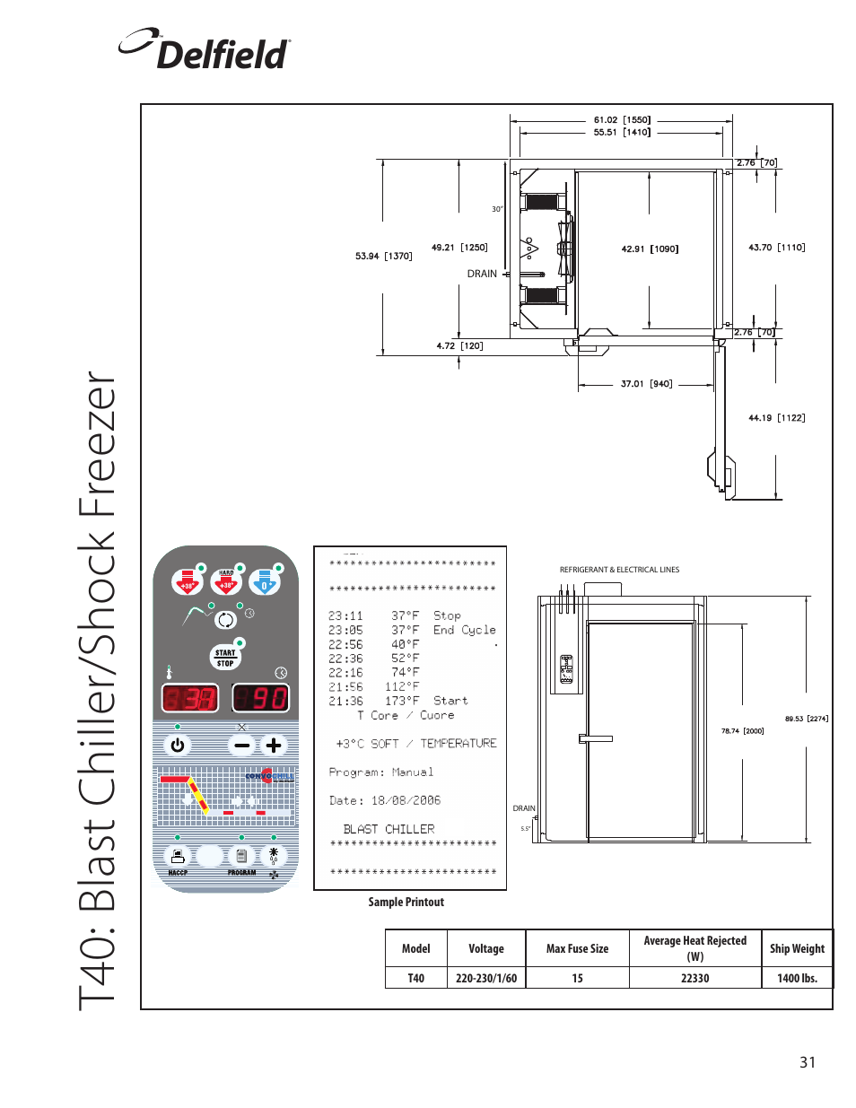 T40: blast chiller/shock f reez er, Delfield | Delfield T5 User Manual | Page 31 / 44