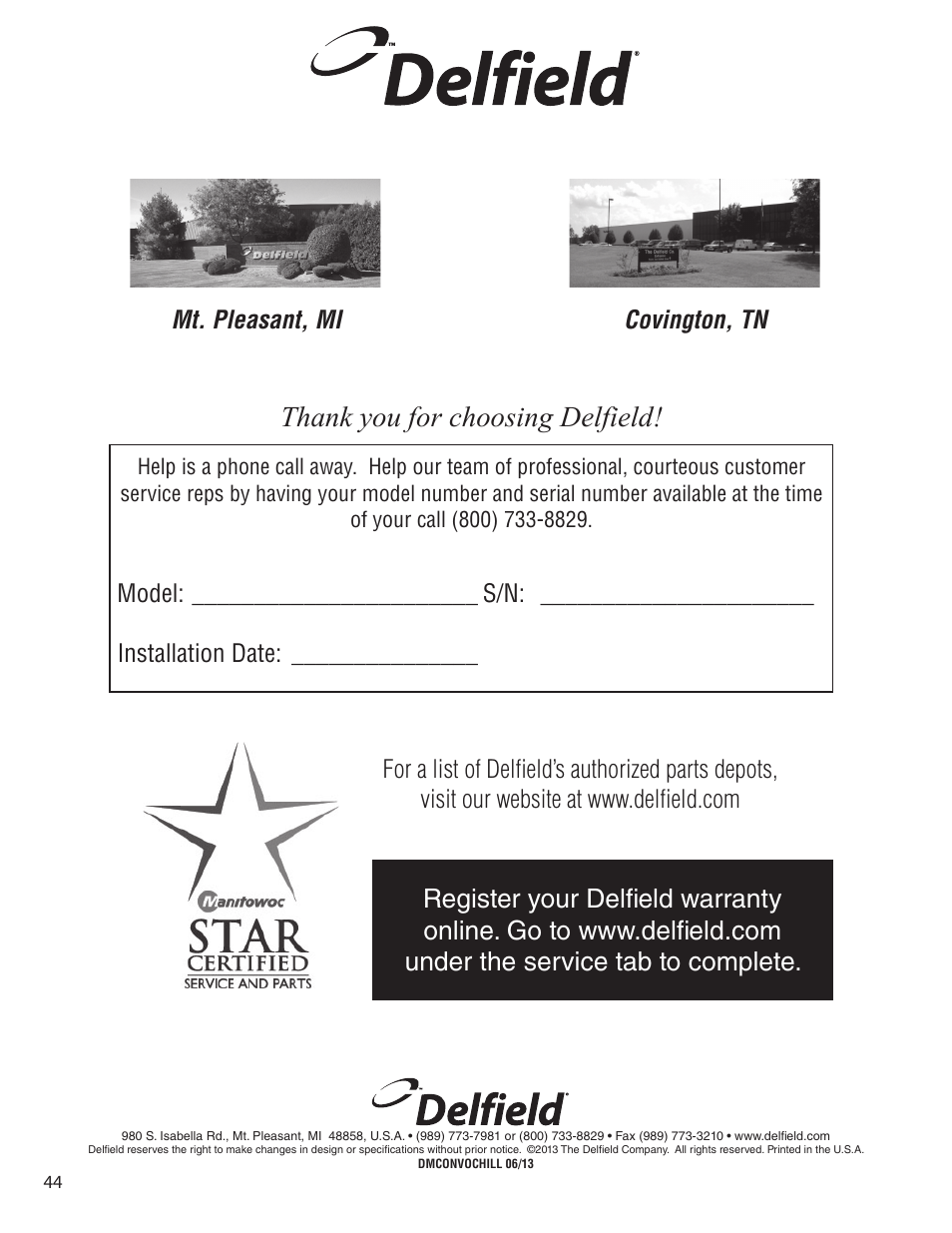 Delfield T5 User Manual | Page 44 / 44