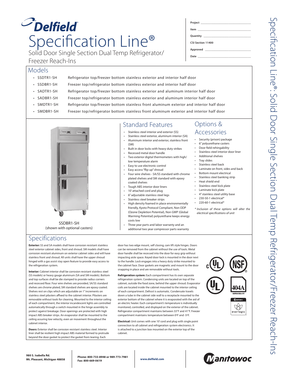 Delfield SADBR1-SH User Manual | 2 pages