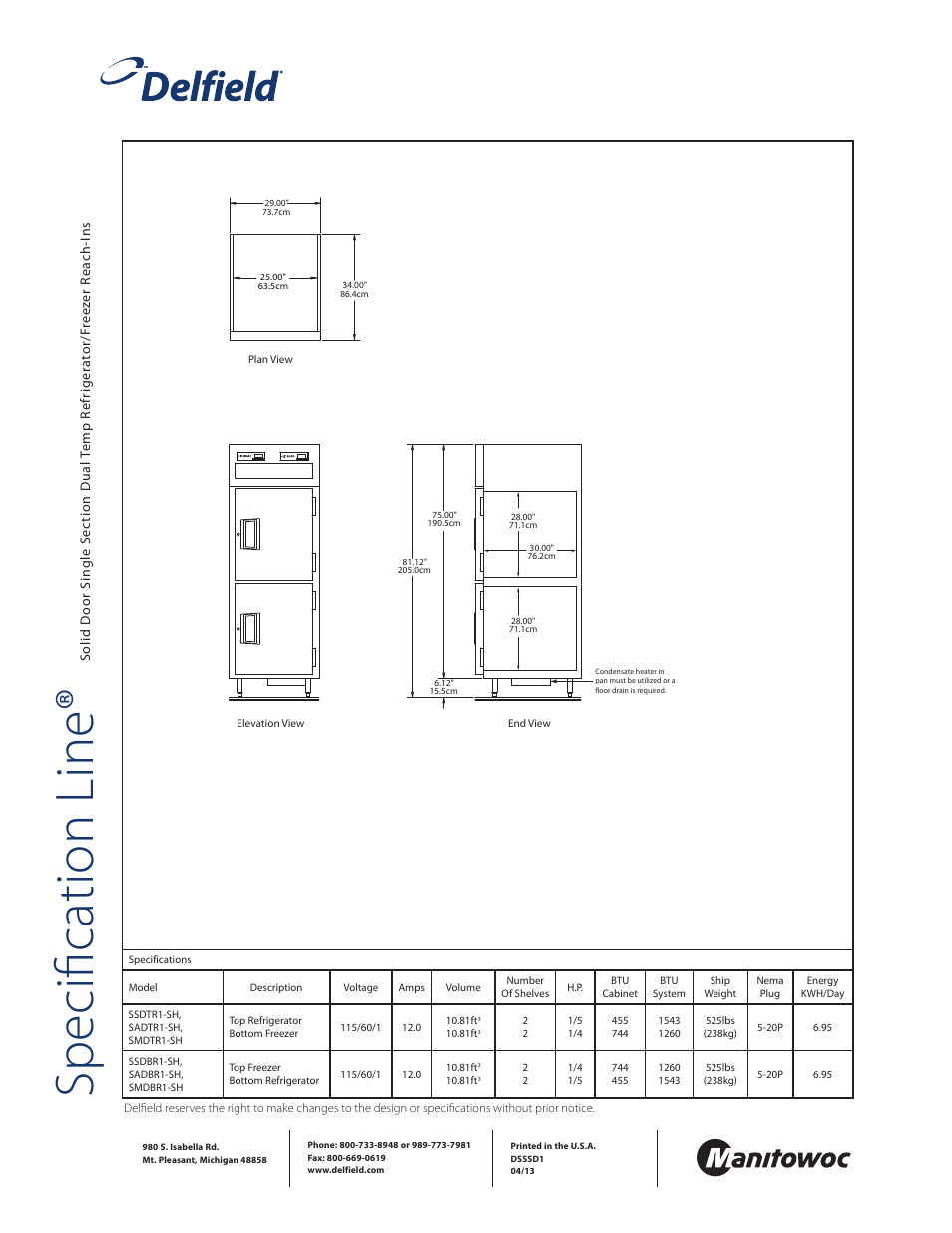 Specification line | Delfield SADBR1-SH User Manual | Page 2 / 2
