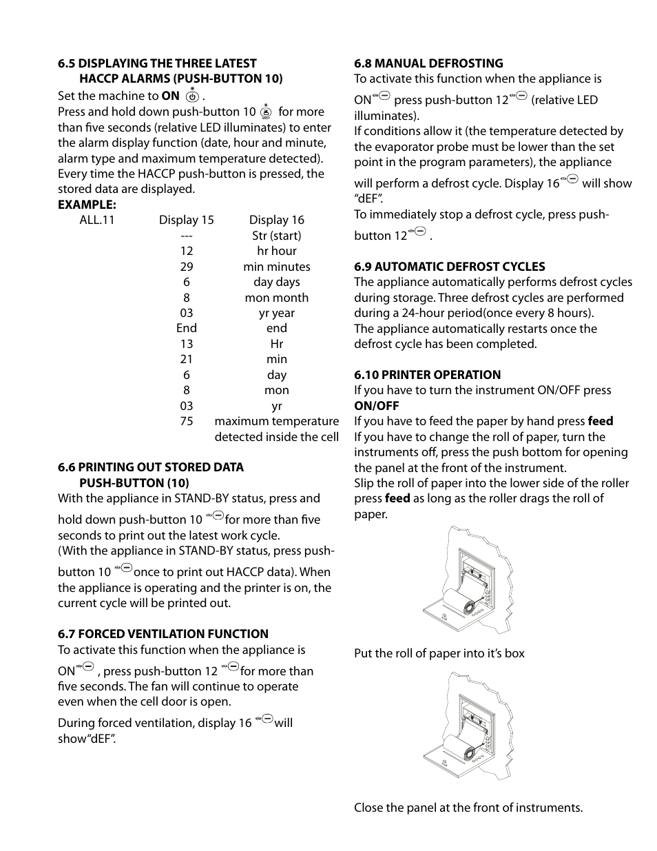 Press and hold down push-button 10, Press push-button 12 | Delfield T40 User Manual | Page 17 / 44