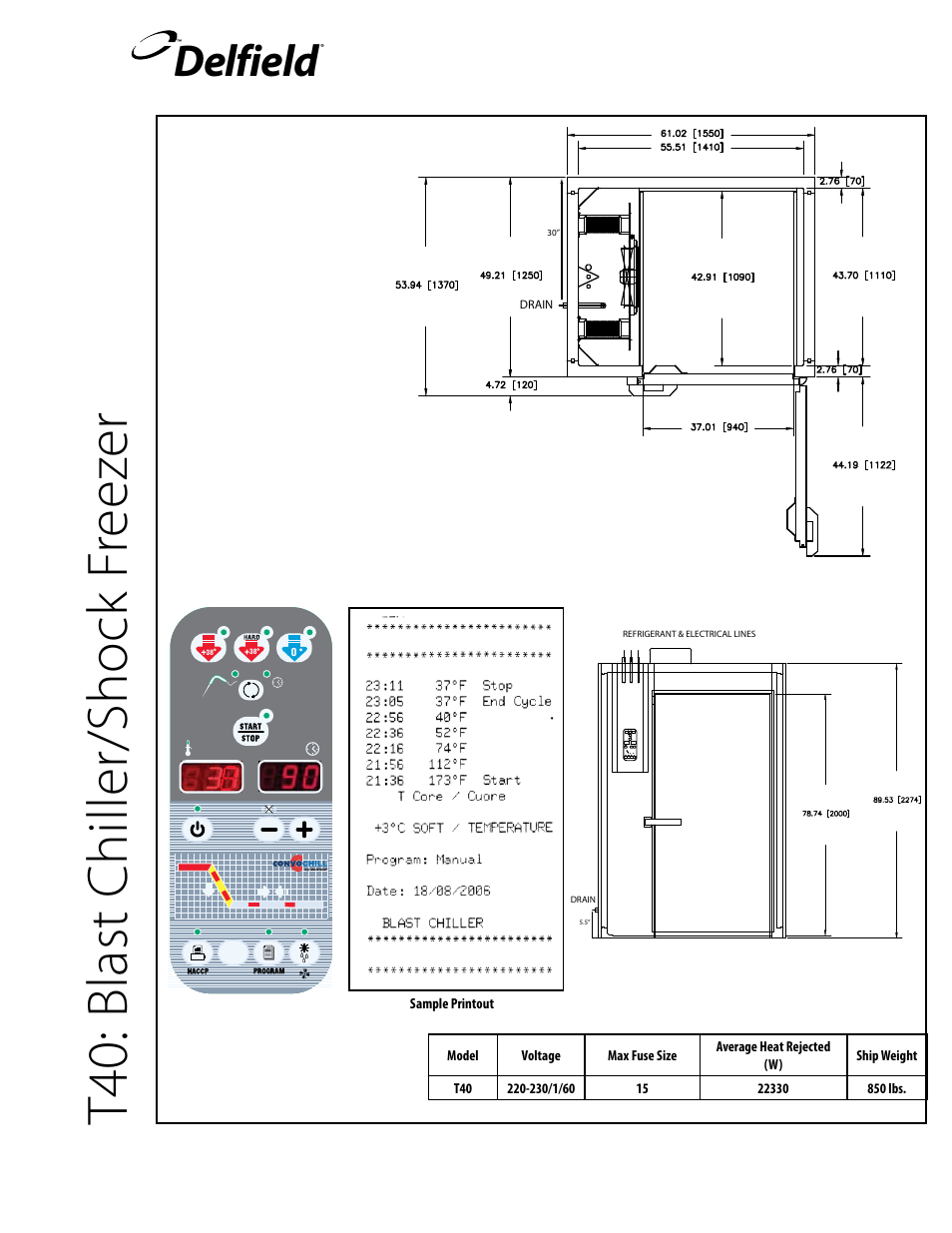 T4 0: b la st c hi lle r/ sh oc k fr ee ze r, Delfield | Delfield T40 User Manual | Page 27 / 44