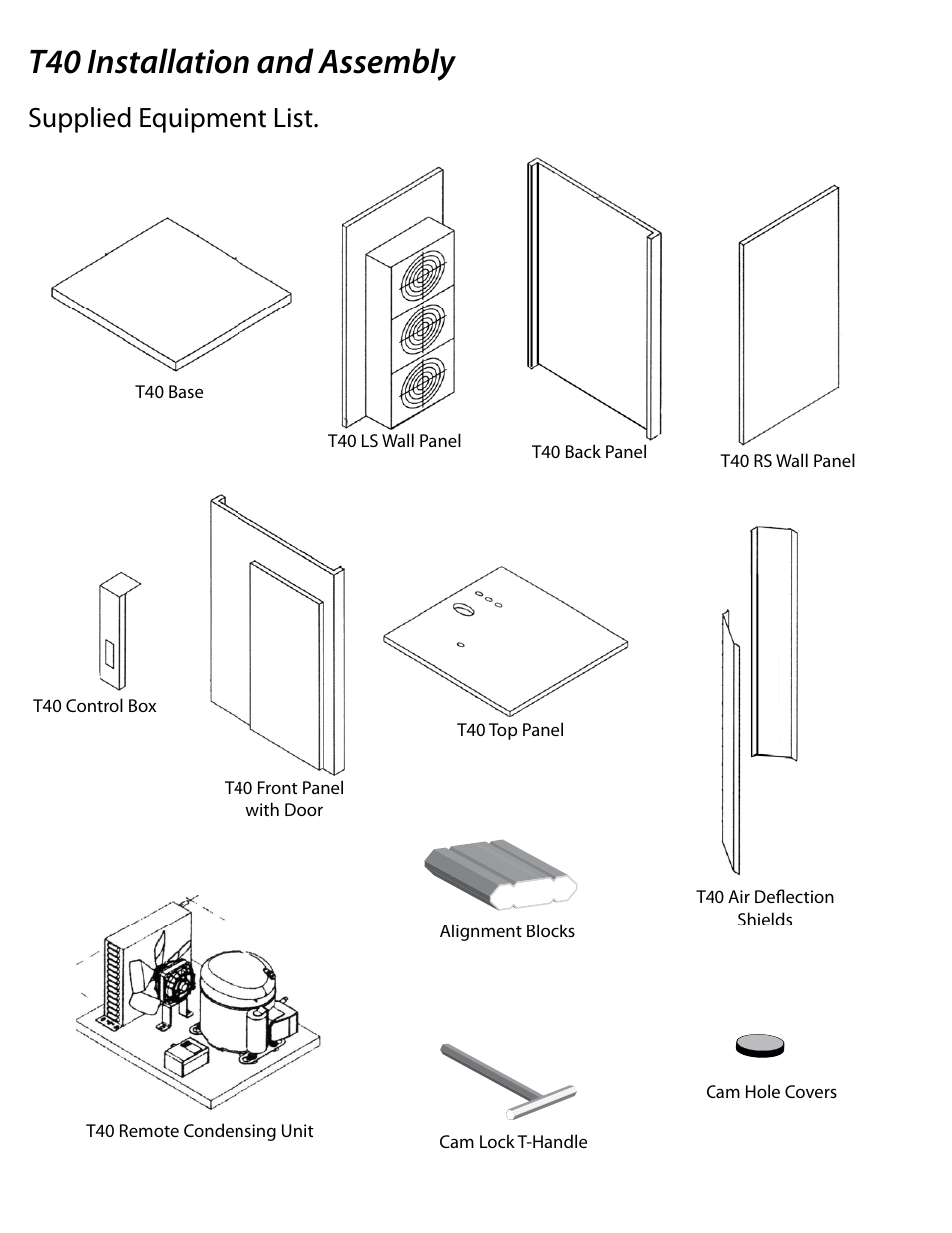 T40 installation and assembly, Supplied equipment list | Delfield T40 User Manual | Page 38 / 44