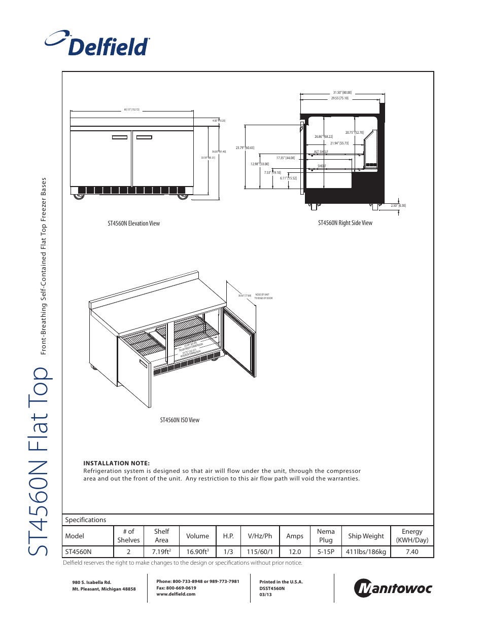 St4560n flat t op, 90ft | Delfield ST4560N User Manual | Page 2 / 2