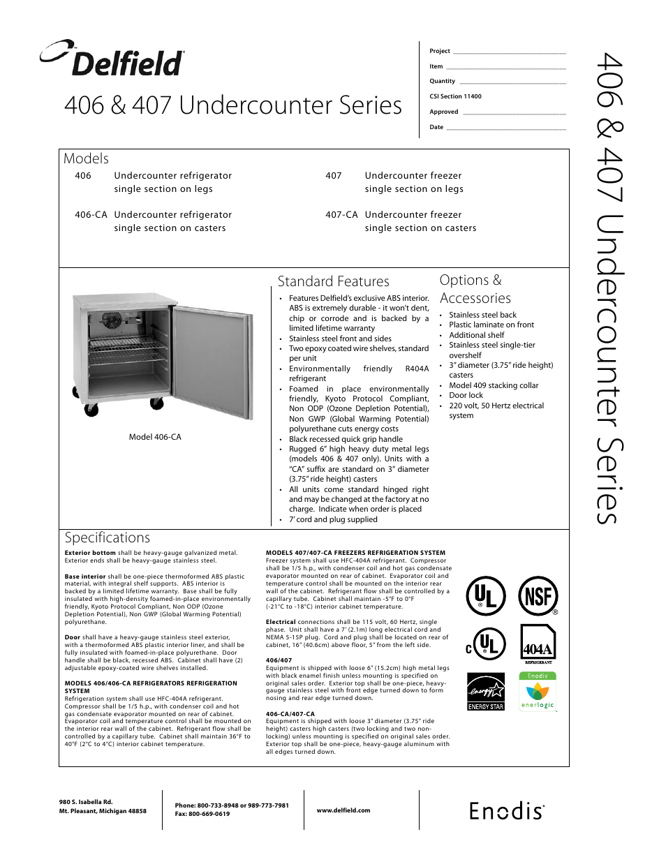 Delfield 406-CA User Manual | 2 pages