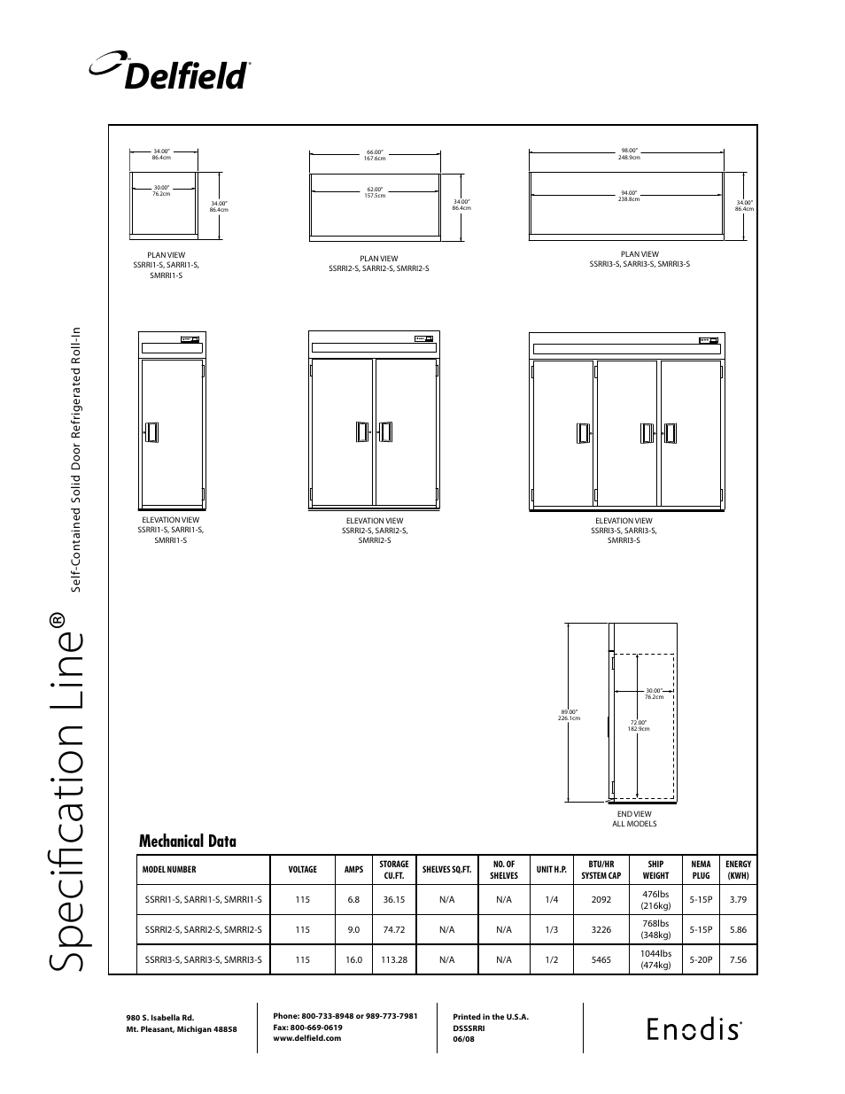 Sp ec ifi ca tio n li ne, Delfield, Mechanical data | Specification line | Delfield SARRI2-S User Manual | Page 2 / 2