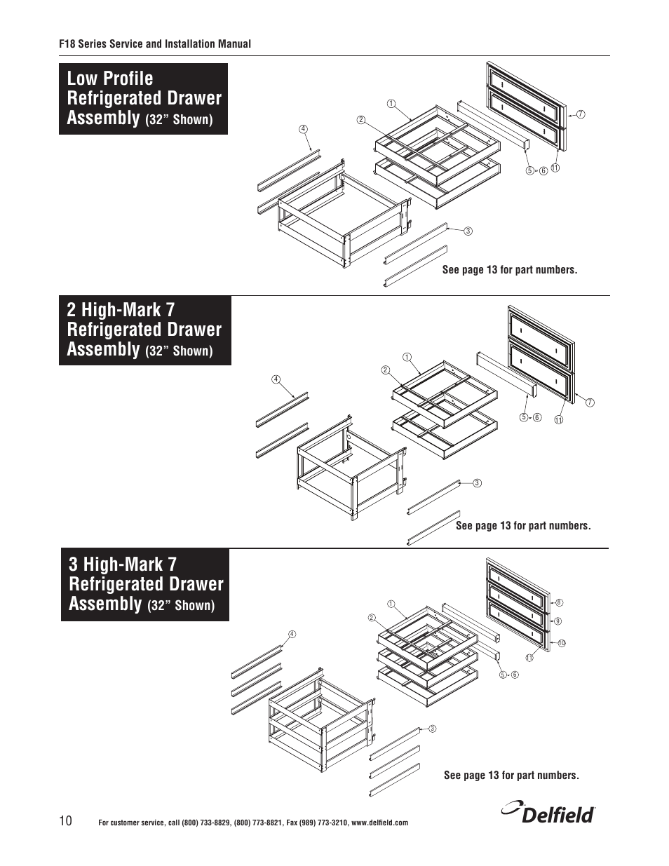 Delfield, Low profile refrigerated drawer assembly, 2 high-mark 7 refrigerated drawer assembly | 3 high-mark 7 refrigerated drawer assembly, 32” shown) | Delfield F18BC User Manual | Page 10 / 22