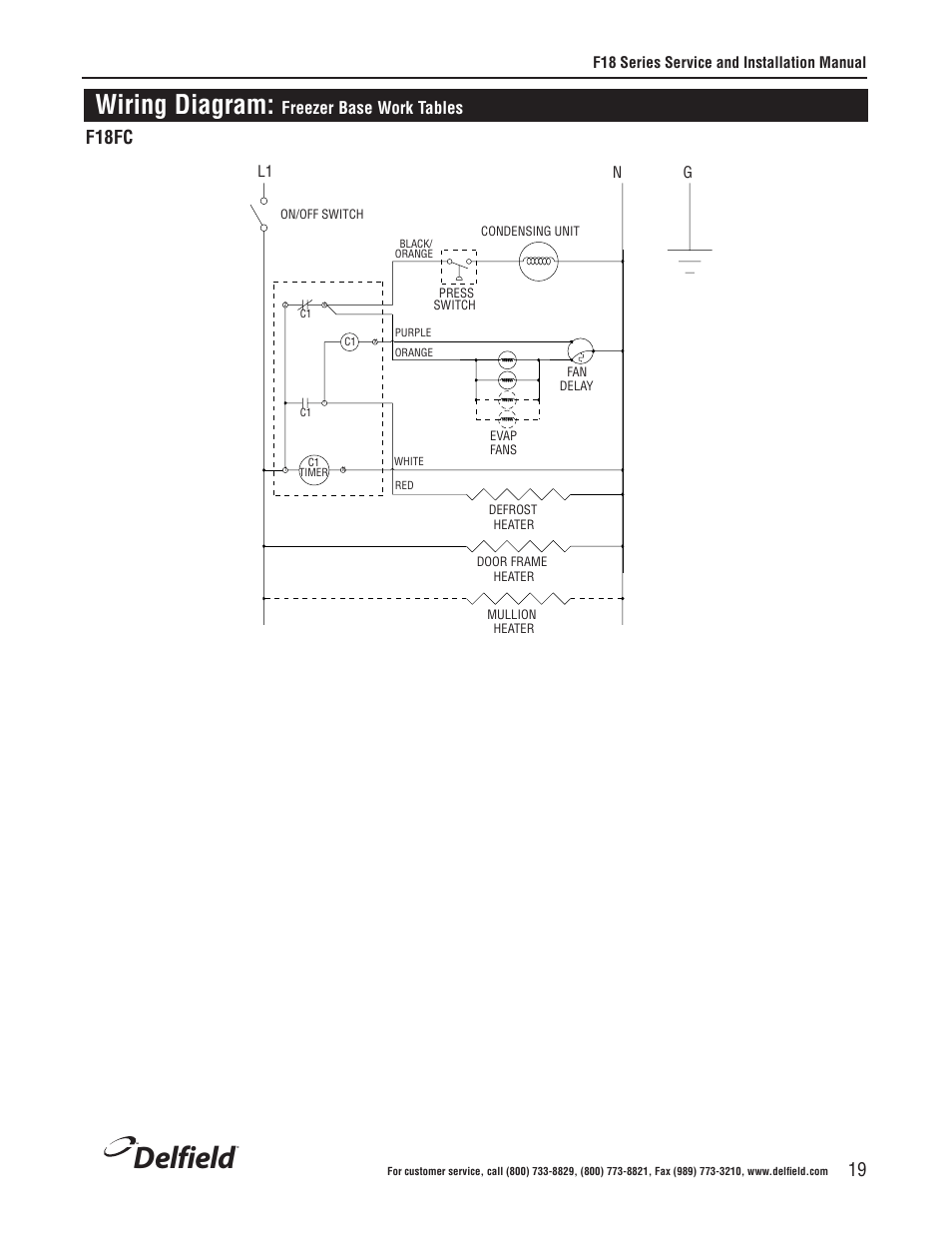 Delfield, Wiring diagram, F18fc | Freezer base work tables | Delfield F18BC User Manual | Page 19 / 22