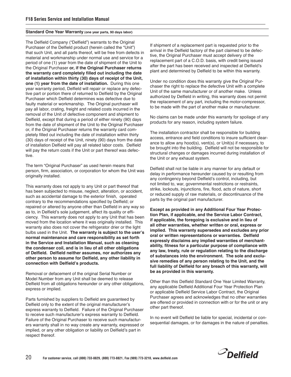 Delfield | Delfield F18BC User Manual | Page 20 / 22
