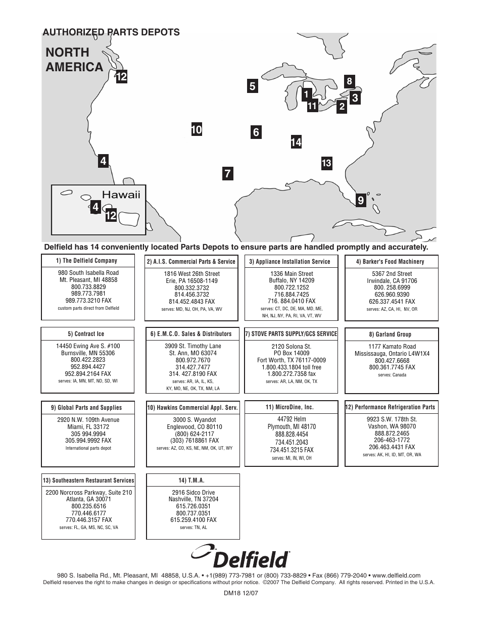 North america, Authorized parts depots | Delfield F18BC User Manual | Page 22 / 22