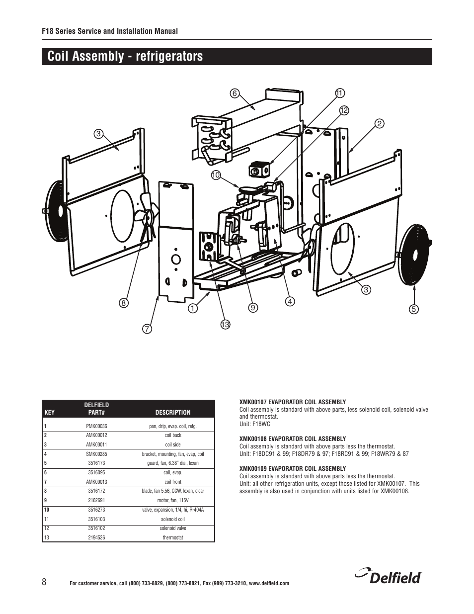 Delfield, Coil assembly - refrigerators | Delfield F18BC User Manual | Page 8 / 22
