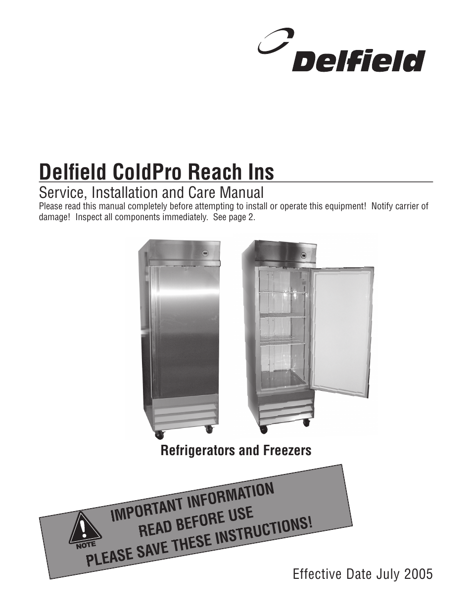 Delfield Refrigerators and Freezers User Manual | 20 pages