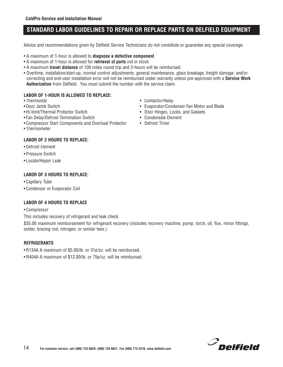 Delfield Refrigerators and Freezers User Manual | Page 14 / 20
