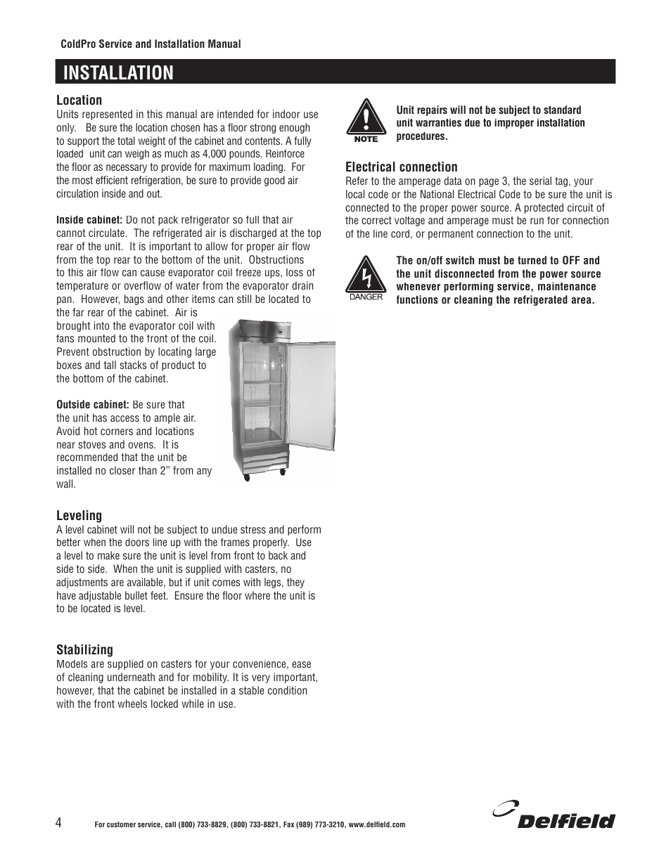 Installation | Delfield Refrigerators and Freezers User Manual | Page 4 / 20