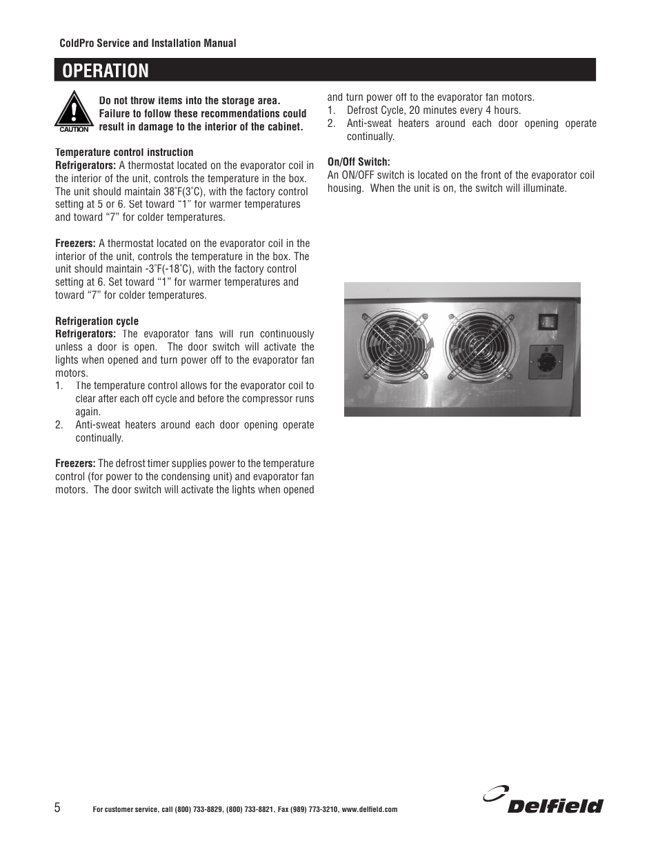 Operation | Delfield Refrigerators and Freezers User Manual | Page 5 / 20