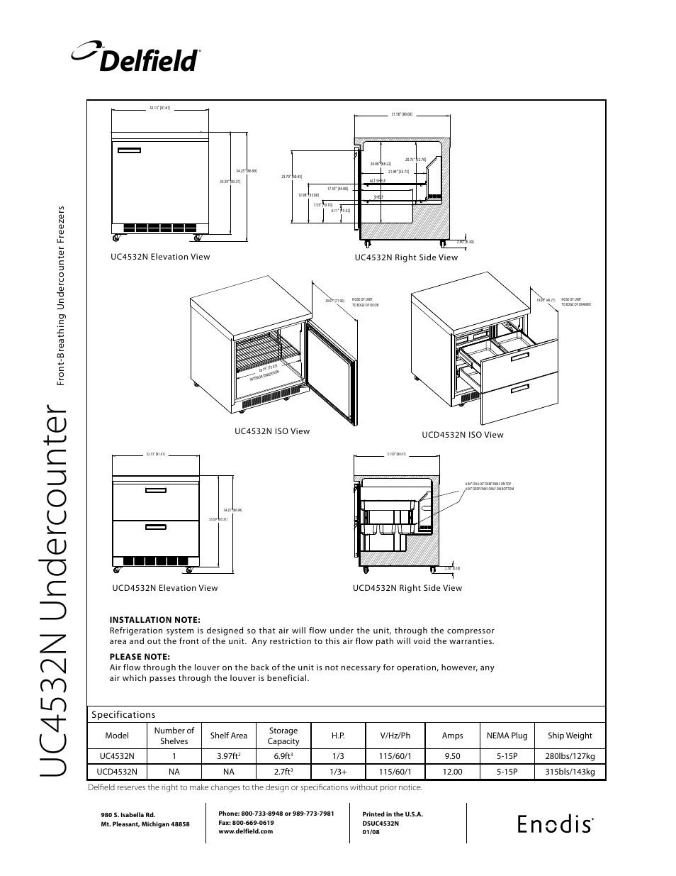 Uc4 53 2n u nd er co un te r, Delfield | Delfield UC4532N User Manual | Page 2 / 2