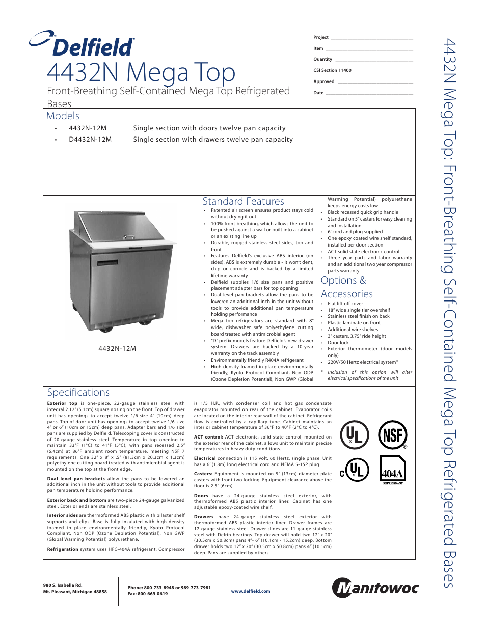 Delfield 4432N-12M User Manual | 2 pages