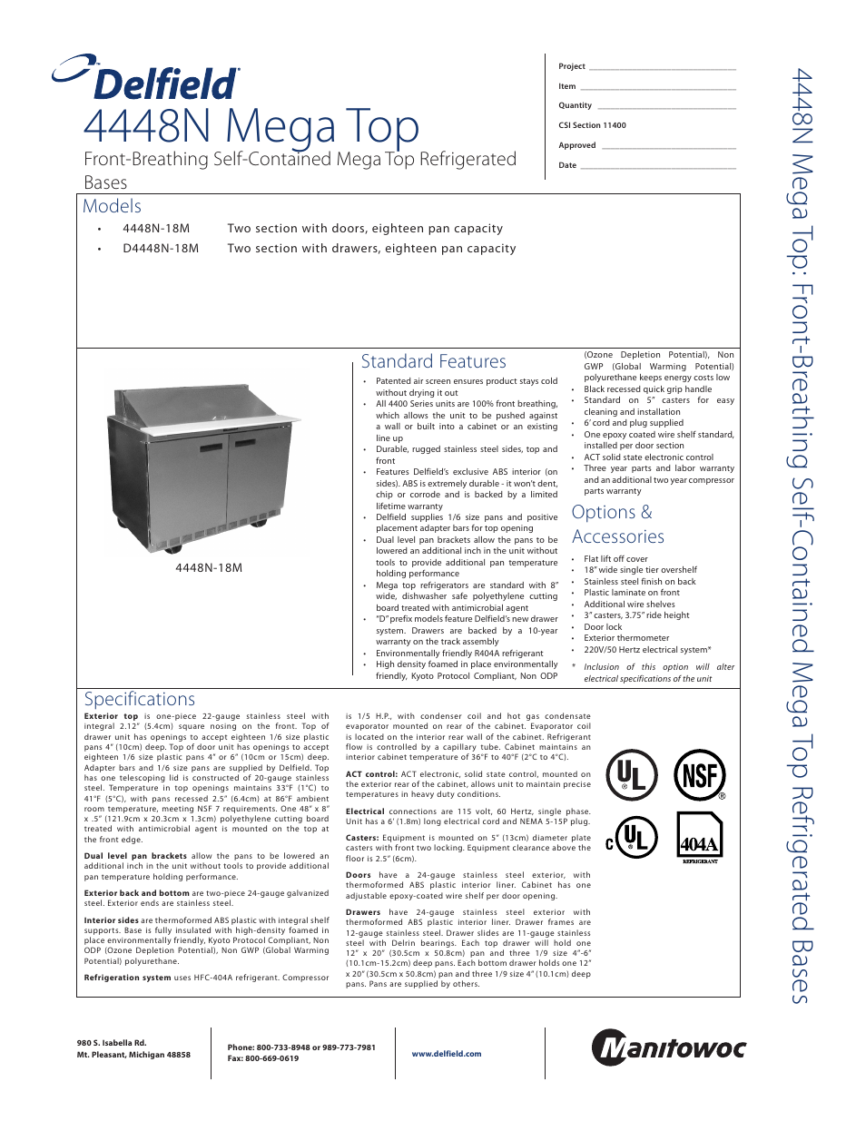 Delfield D4448N-18M User Manual | 2 pages