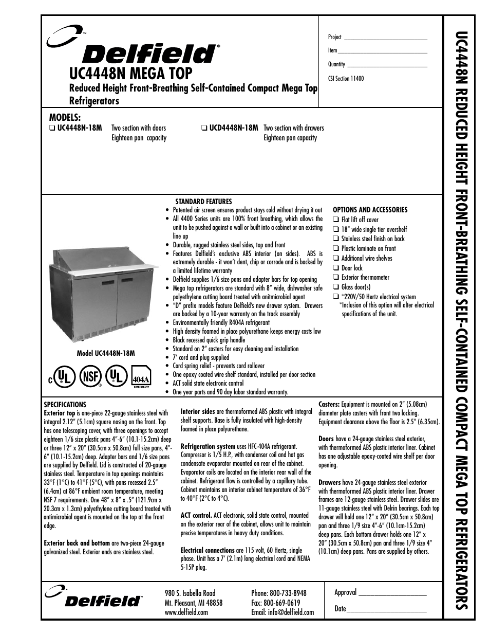 Delfield UCD4448N-18M User Manual | 2 pages