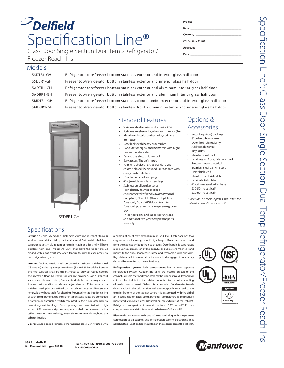 Delfield SMDBR1-GH User Manual | 2 pages