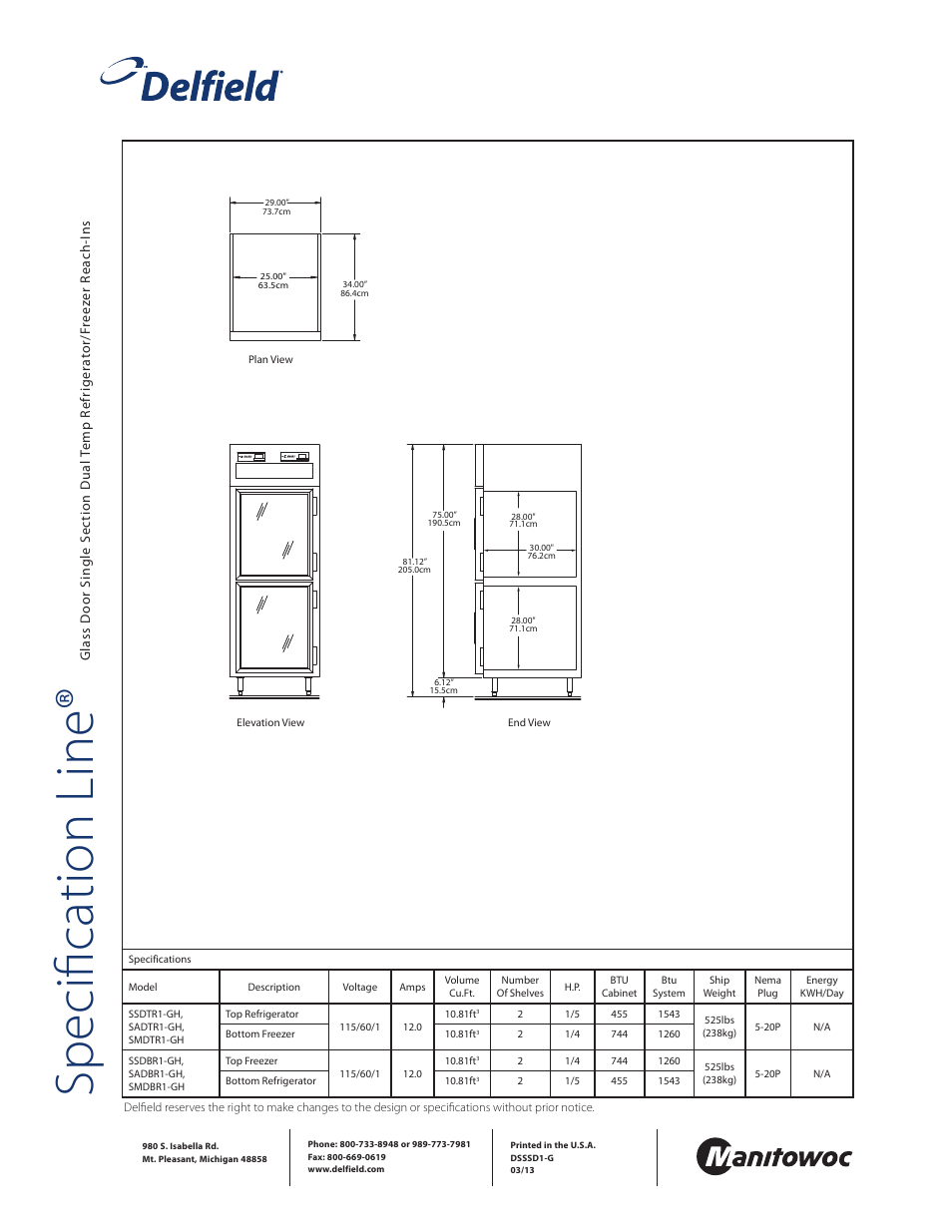 Specification line | Delfield SMDBR1-GH User Manual | Page 2 / 2