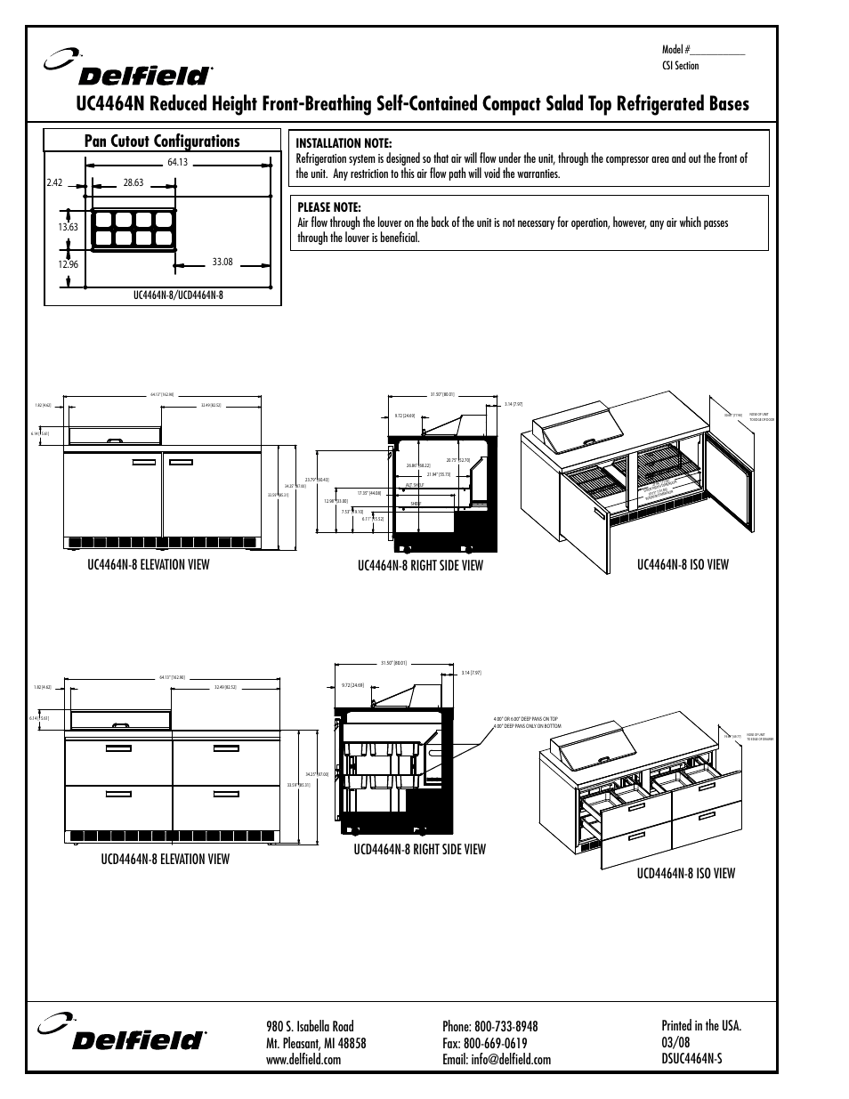 Pan cutout configurations | Delfield UC4464N-16 User Manual | Page 2 / 4