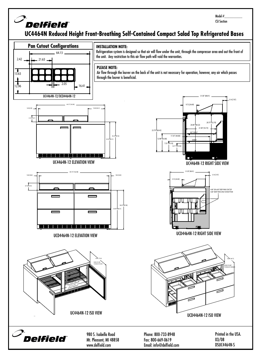 Pan cutout configurations | Delfield UC4464N-16 User Manual | Page 3 / 4